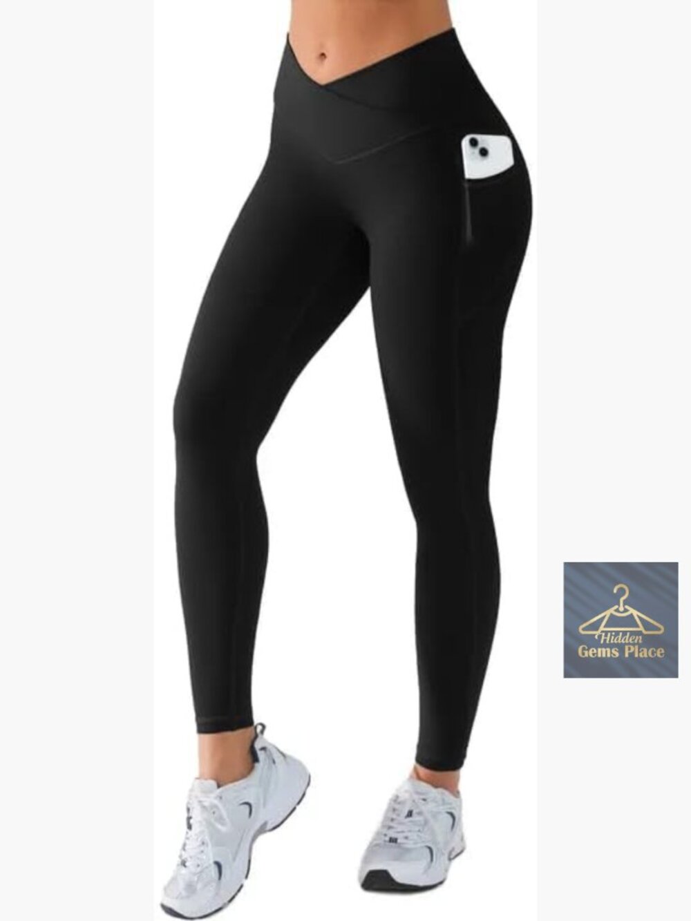 V Cross Mid Rise Workout Leggings with Pockets Spandex